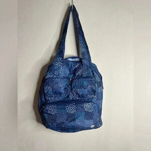 Lug Packable Tote Bag Blue Polka Dots Travel Foldable and Lightweight